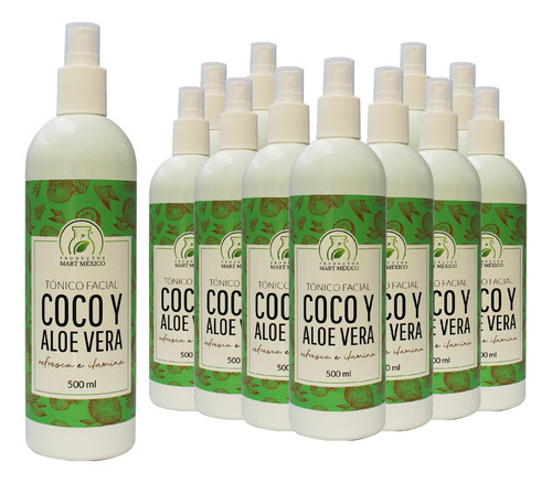 Tónico Facial De Coco Con Aloe Vera (500ml) 12 Pack Momento De Aplicación Día/noche Tipo De Piel Todo Tipo De Piel