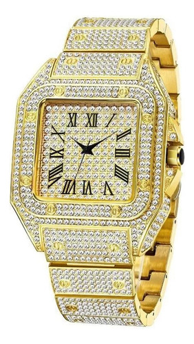 Elegante Reloj De Cuarzo Cuadrado Con Diamantes Para Hombre