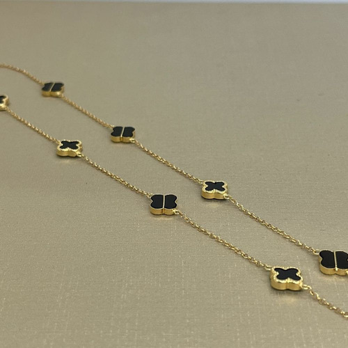 Corrente Trevo Blogueira Ouro 18k 750 Onix