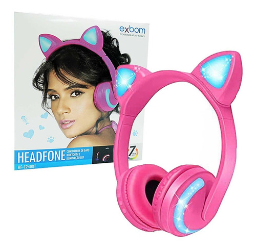 Headphone Orelha De Gato Led & Bluetooth - Exbom