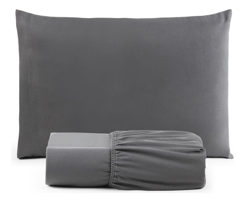 Jogo Roupa Cama Lençol Solteiro 400 Fios 2 Peças Barra Hotel Cor Chumbo Desenho do tecido Liso