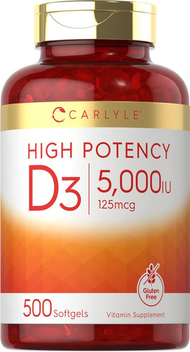 Vitamina D3 5000 Iu Alta Potencia Carlyle 500 Capsulas