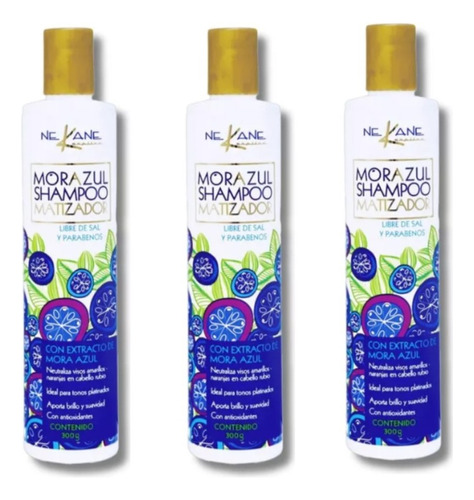 Kit 3 Shampoo Matizador Mora Azul Nekane 300 G Rubios Canas