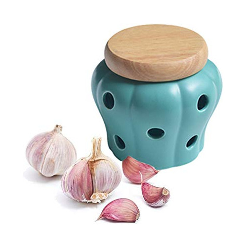 Mornenjoy Garlic Keeper,ceramic Macaron Tone Garlic Jar...