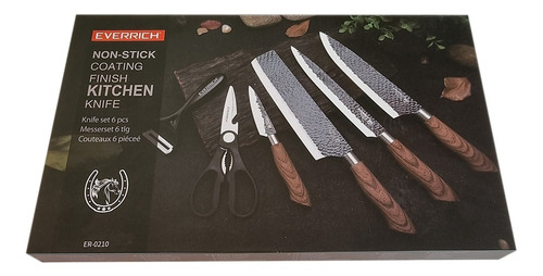 Set De 4 Cuchillos De Cocina, Tijera Y Pelador Everrich