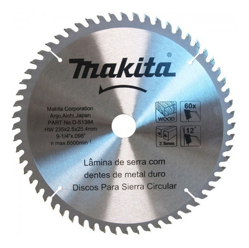 Disco De Siera Para Madera (9-1/4x1 ) 60d Makita D-51384