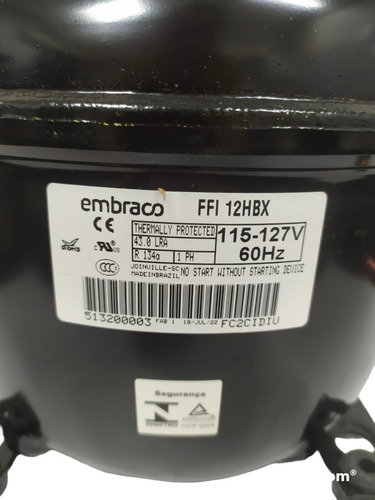 Compresor De 1/3hp Marca Embraco Gas R134a 115v