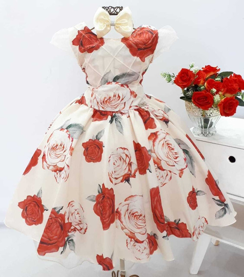 vestido de florista vermelho com branco