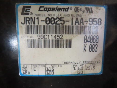 Copeland Jrn1-0025-iaa-958 Compressor 115/100v 3ph 60/50 Ssa