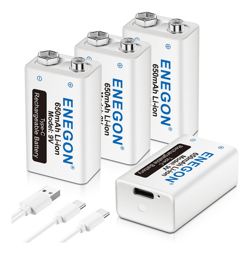 Batería Recargable 9v Tipo C 650 Mah Con Cable 2 En 1