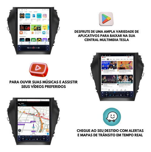 Central Multimídia Tesla Carplay Android P/ Santa Fe 2013/19