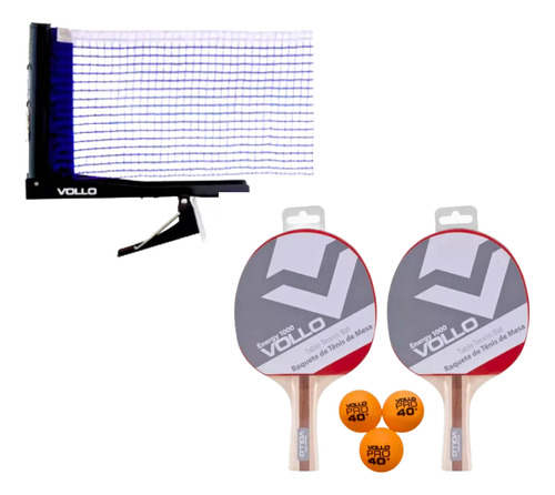 Kit Ping Pong 2 Raquetes Energy 1000 Rede E 3 Bolas Vollo