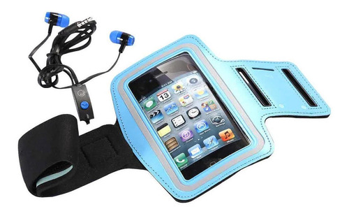 Kit Fitness Brazalete Para Celular Y Audifonos Fiddler Azul