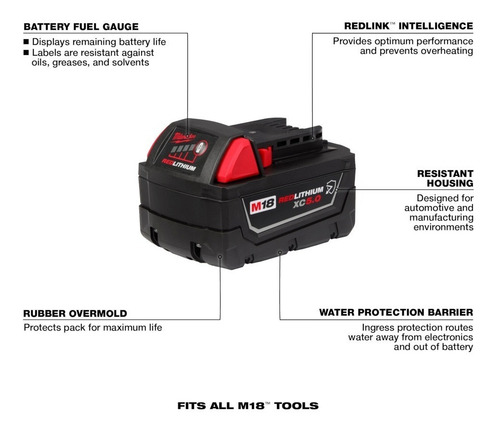 Batería M18 Xc5.0 Redlithium 18v 5 Amp Milwaukee 48111850