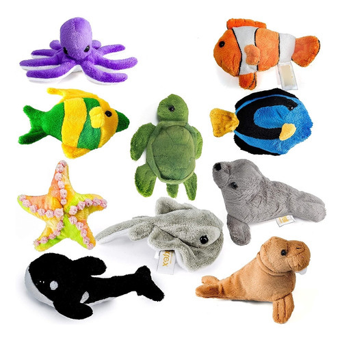 Prextex Juego De 10 Piezas De Animales Marinos De Peluche S. Color Multi_color