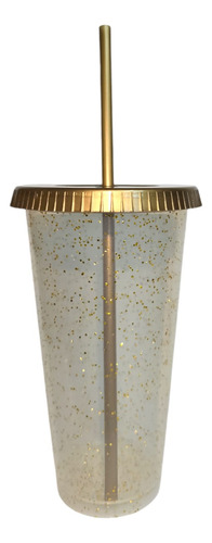 Vaso Reusable Glitter 110 Pzas Cafe Frio Con Popote 24oz