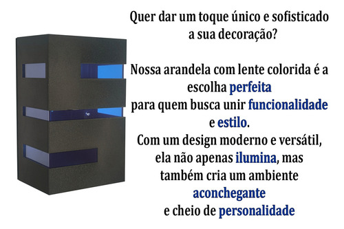 8 Arandela Externa Interna + Lente Colorida + 8 Lâmpada Led Estrutura Azul 110v/220v