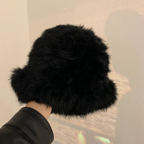Gorro De Piel De Conejo Grueso Y Cálido Para Mujer, Estilo O