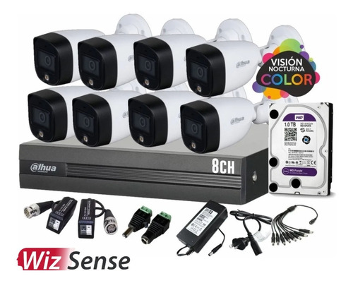 Imagen 1 de 7 de Kit Seguridad Dahua Cctv Dvr 8ch + 8 Camara Fullcolor +disco
