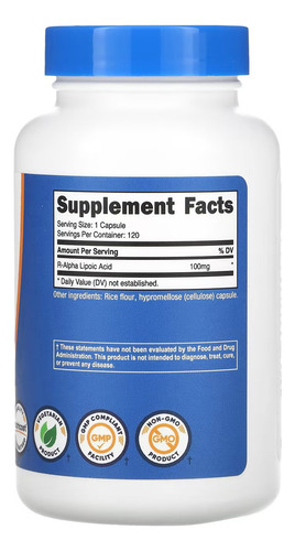 R Ácido Alfa Lipoico R Alpha Lipoic Acid 100 Alta Absorción