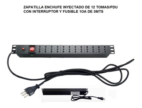 Alargador Eléctrico Pdu Inyectado 12 Toma 3mts C/fusible 10a