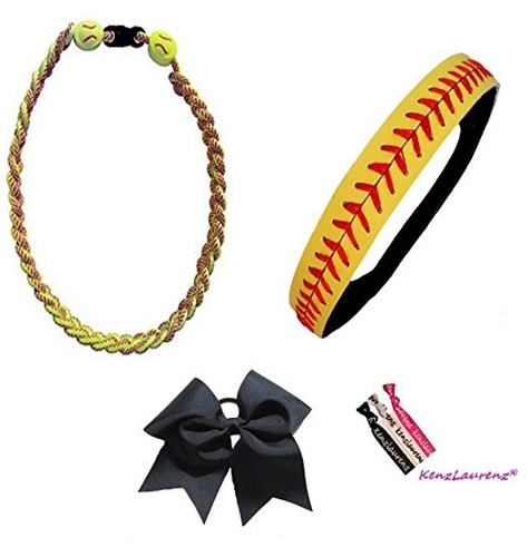 Softball Diadema Set - Cuero Con Costura Las Vendas Amarillo