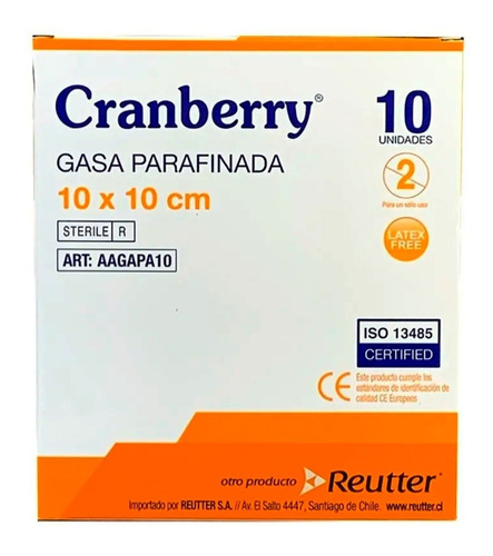Gasa Parafinada Cranberry 10 X 10cm Caja De 10 Unidades