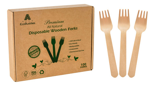 Horquillas Desechables De Madera Biocompostables De 15 Cm