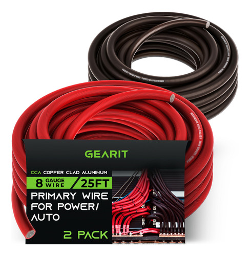 Gearit Cable De Calibre 8 (25 Pies Cada Uno, Negro/rojo Tra.