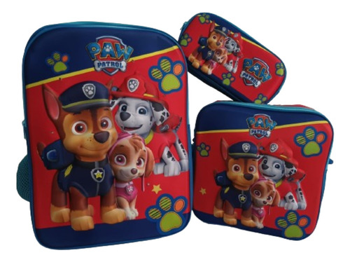 Kit Mochila Primaria Jumbo+lonchera+lapicera 3d Envío 3pzas Paw Patrol 3d Con Luz Lisa