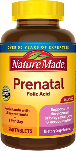 Nature Made Multivitamínico Prenatal Acido Folico 250 Tabs.