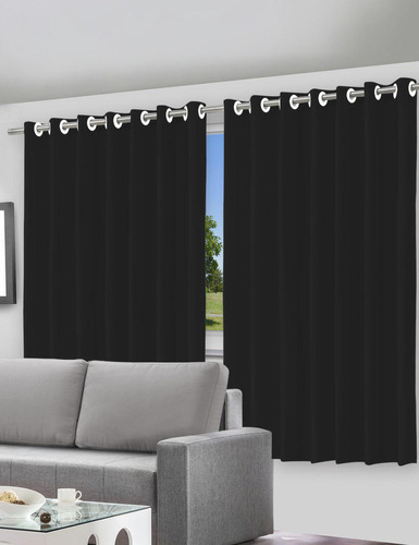 Cortina Blackout Preto Com Ilhós - 280x220cm