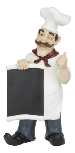 Deco 79 Polystone - Escultura De Chef Con Pizarra, 7 X 5 X 1