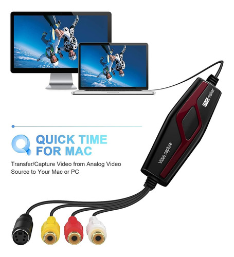 Convertidor De Captura De Vídeo Usb, Vhs A Dvd Capturadora Negro