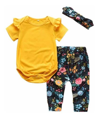 Conjunto Para Bebé Niña Flores 3 Piezas