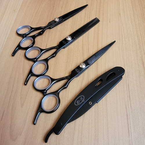 Kit 3 Tesouras Profissionais Barbeiro Fio Laser Navalhas