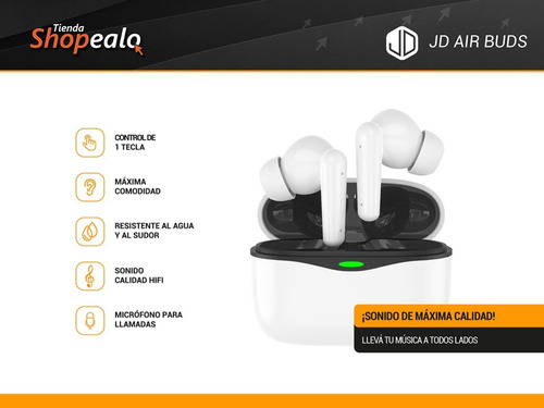 Imagen 2 de 8 de Auricular Inalambrico In Ear Bluetooth Jd Air Buds Blanco -*