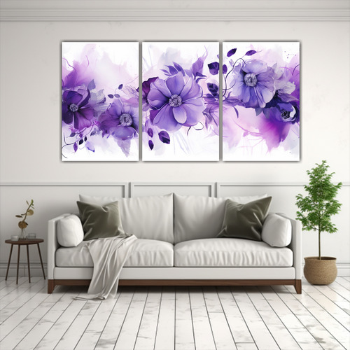 240x120cm Tríptico Vanguardia Poder Atmosfera Morada Y Blan