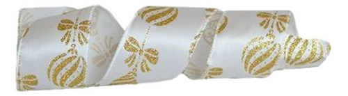 Fita Decorativa Aramada Dourada/branca Glitter Natal 9,14m