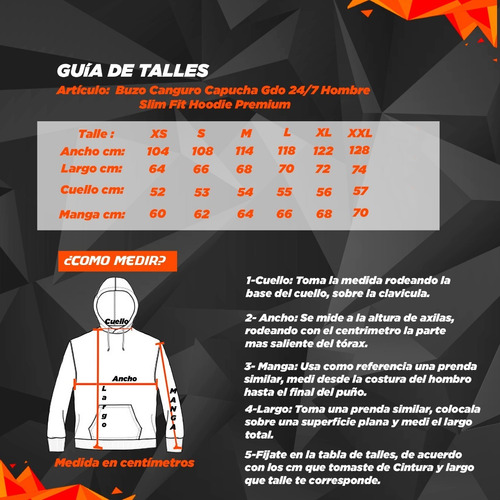 Imagen 3 de 3 de Buzo Canguro Capucha Gdo 24/7 Hombre Slim Fit Hoodie Premium
