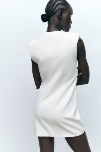 Vestido Blanco Nudo Drapeado Zara Xs Nuevo C Etiqueta