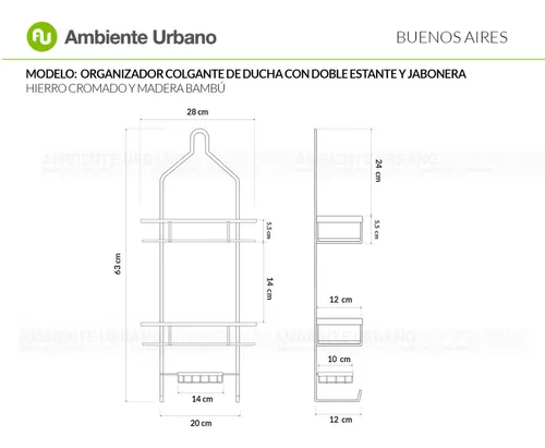 Ambiente Urbano - Organizador de Ducha Colgante Dos Estantes y