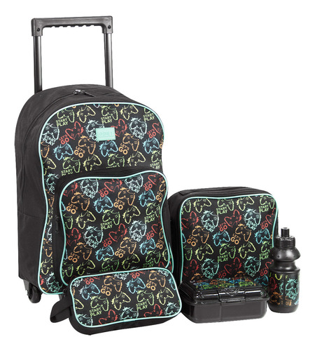 ZOMILUX - Mochila Niño - Mochila Con Ruedas - SET Maleta Lonchera Tupper Lapicera y Botella - Mochila Ruedas - Maleta Escolar Niño - Diseño Gamer