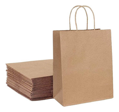 Bolsa De Papel Kraft Grande Con Asas 31,5x41x16 Cm 25 Unds