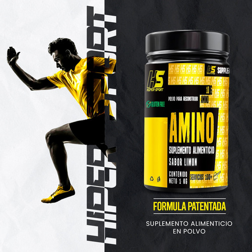 Aminoácidos En Polvo Hiper Sport 1 Kg 100 Servis Sabores Hs