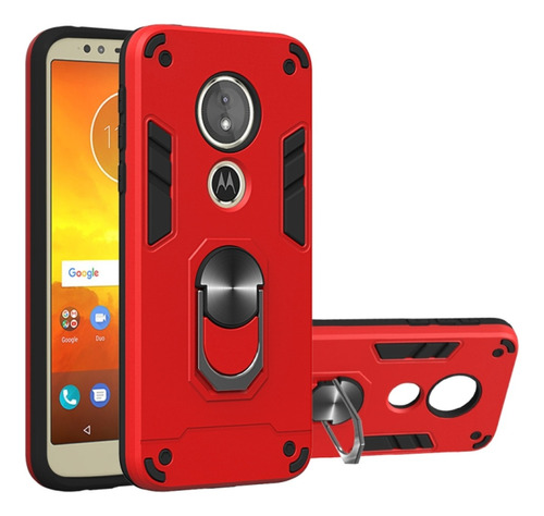 Funda Case Para Motorola Moto E5 Con Anillo Metálico Rojo