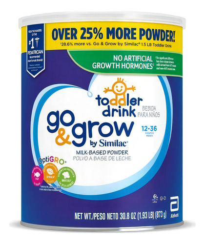 Leche de fórmula en polvo sin TACC Abbott Similac Go & Grow en lata de 1 de 873g - 1 a 3 años