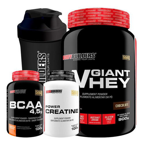 Kit Giant Whey 900g+ Power Creatina 100g+ Bcaa 100g