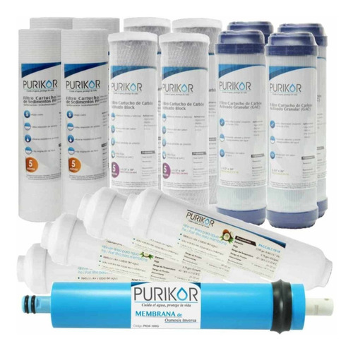 Kit Mantenimiento 24 Meses Purikor Para Osmosis Pkro100-5p Kit24-ro100 No Incluye Foco Uv Compatible Con Otras Marcas