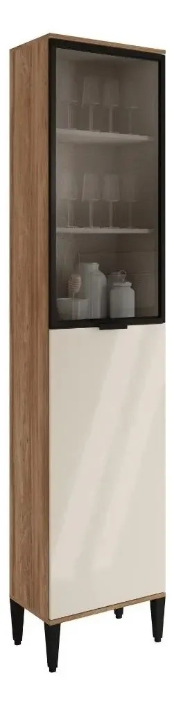 Paneleiro Miami 1pt + 1pt Vidro 5prat Carraro Fr/offw Freijó Com Off White